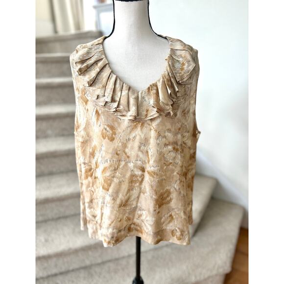 Talbots Champagne Beige Printed Silk Ruffle Sleeveless Blouse 18WP - Picture 1 of 7